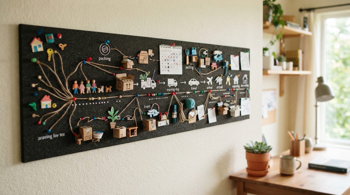 Kalender eller tidslinje med vigtige flyttedatoer markeret